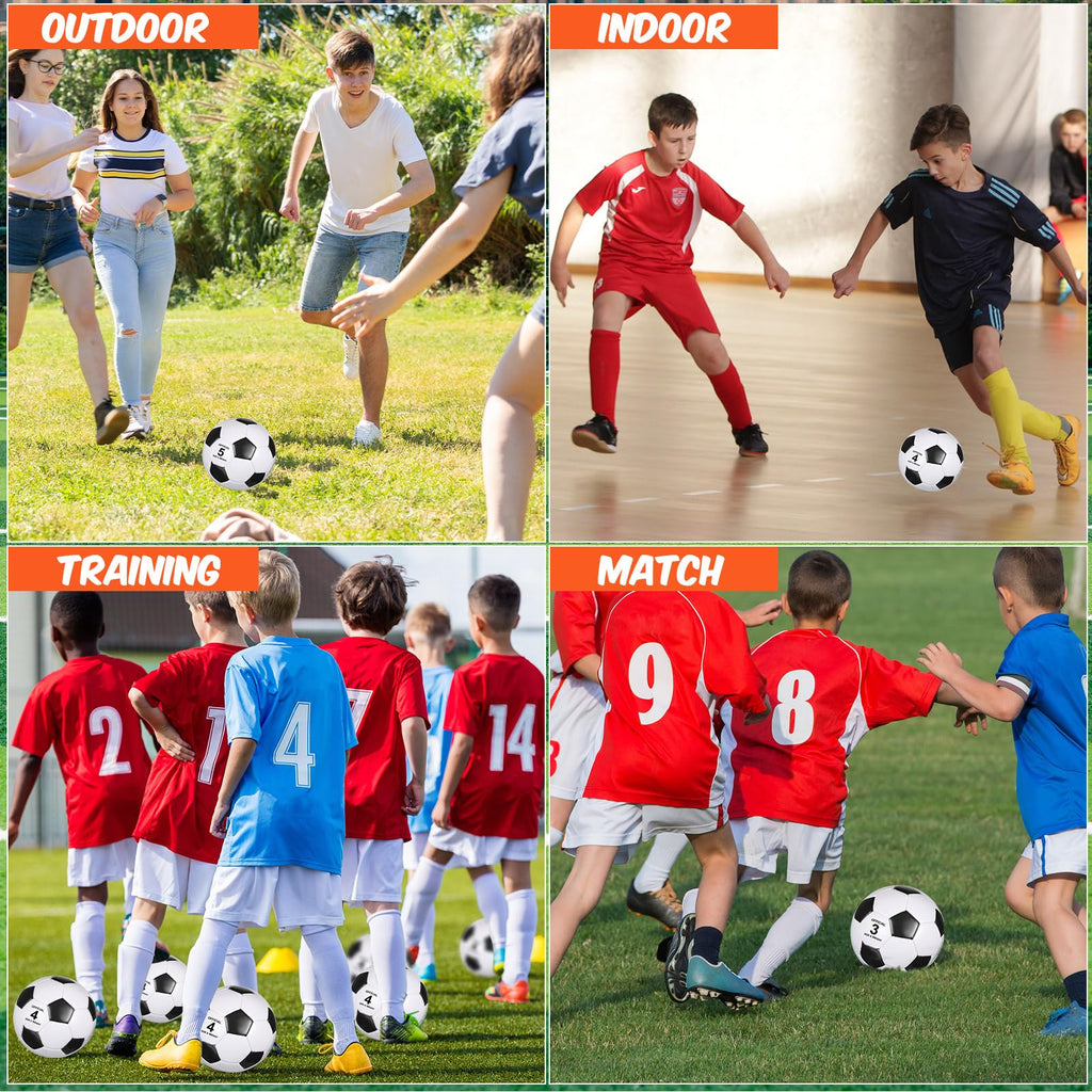 Glimin 6 Pcs Christian Charity Donation Supplies Deflated Soccer Ball Bulk with Pump Official Size Samaritan's Purse Operation Christmas Machine Stitched Ball(Size 4,Classic)