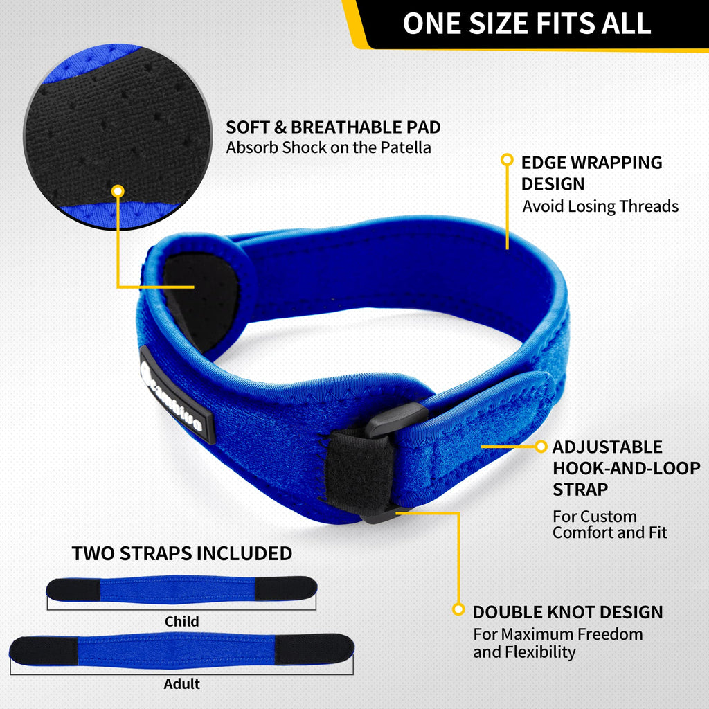 CAMBIVO 2 Pack Patella Knee Brace With Etra Strap, 6 Color Knee Braces for Knee Pain, Adjustable Knee Brace Patellar Tendon Stabilizer Support Band for Knee Pain Relief, Jumpers Knee, Tendonitis(Blue)