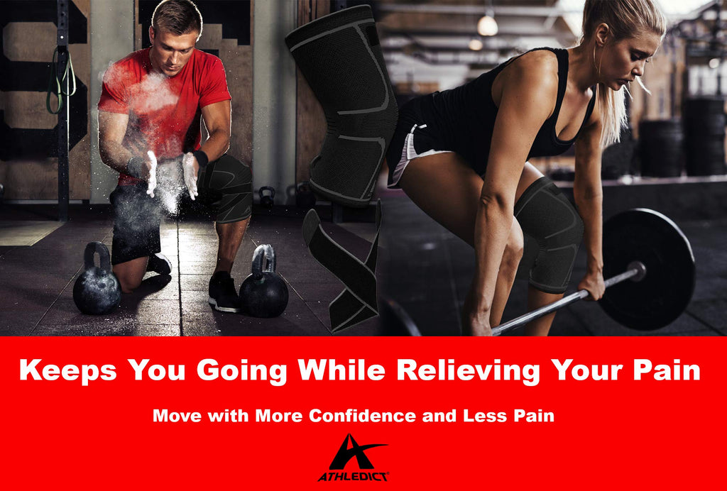 ATHLEDICT Knee Brace Compression Sleeve with Strap for Best Support & Pain Relief for Meniscus Tear, Arthritis, Running, Basketball, MCL, Jogging and Recovery for Men & Women (Black, X-Large)