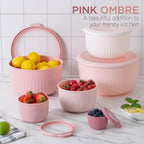 COOK WITH COLOR Prep Bowls with Lids- Wide and Deep Nesting Plastic Small Mixing Bowl Set with Lids, 12 Piece Set - Deep Bowls, Pink