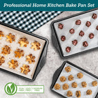 BAKKEN Cookie Sheets for Baking Nonstick Set - 3-Piece Stackable Carbon Steel Baking Sheet Pans Set with Silicone Handles, Non Toxic Cookie Sheets for Baking Bakeware Set - Gray Marble