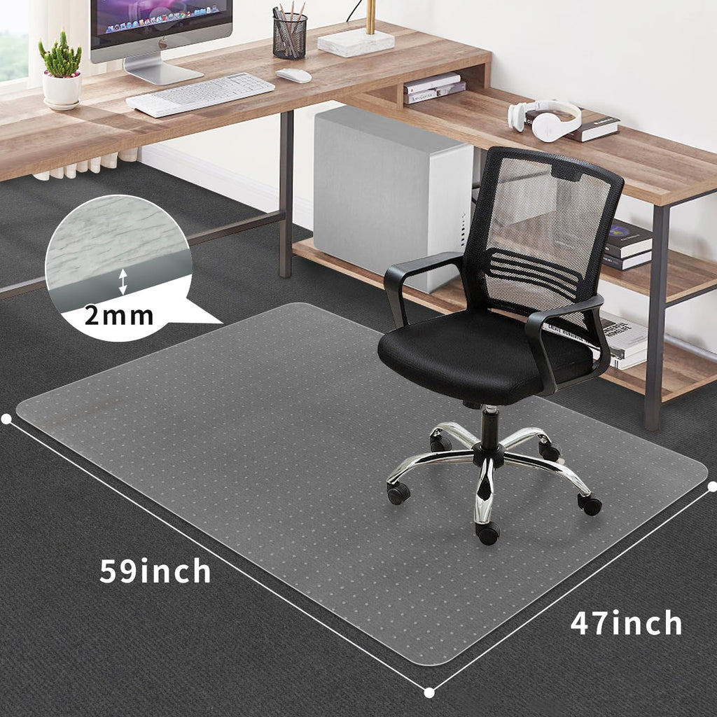 SHAREWIN Office Chair Mat for Carpet Floors, 47" x 59" Clear Desk Chair Mats for Low Pile Carpeted Protector, Sturdy PVC Computer Chair Mats Anti-Slip and Easy to Clean for Home & Office