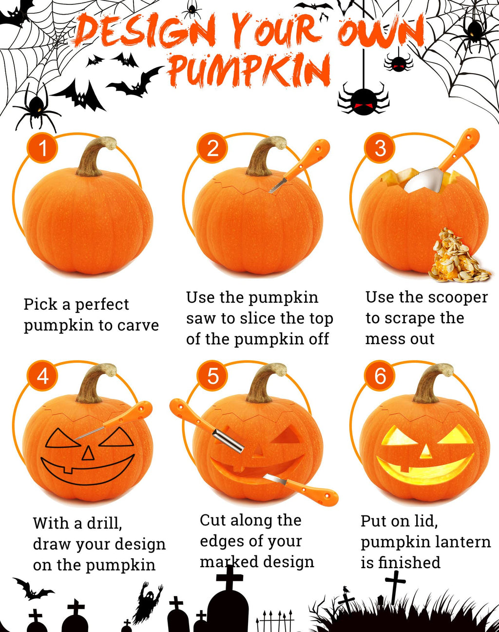 Greatever Halloween Pumpkin Carving Kit,Professional and Heavy Duty Stainless Steel Tools,Pumpkin Carving Set with12 Pumpkin Stencils Carrying Case(7pcs)