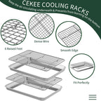 Jelly Roll Pan with Cooling Rack Set [2 Baking Pans + 2 Baking Racks], CEKEE Stainless Steel Baking Sheet Tray with Wire Rack Set, Commercial Quality, Rust Proof & Nonstick, Size 15.94 x 12 x 1 Inch