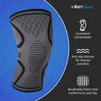 RiptGear Knee Compression Sleeve - Braces for Knee Pain - Compression for Arthritis, Meniscus Tear, Running, Walking - Support for Women and Men - Sleeves Weightlifting (Medium, Gray (1 Pack))