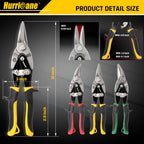 HURRICANE 3 pc Aviation Tin Snips Set, 10 Inch Metal Shears for Straight, Left & Right Curves, Cr-V Steel Blades, Non-Slip TyreGrip Handle, Safety Latch, for Sheet Metal, Gutter, HVAC, DIY