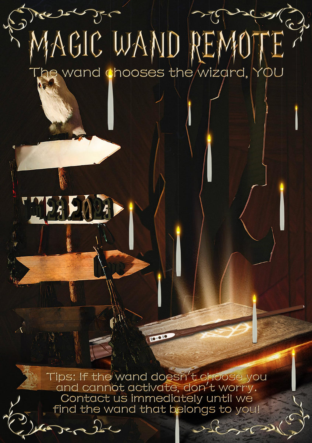 YISLIFY Floating Candles with Wand, Halloween Decorations 20 PCs Floating Candles with Wand Remote, Flickering Warm Light Flameless Hanging Candle Battery Operated Window LED Candles Set for Party