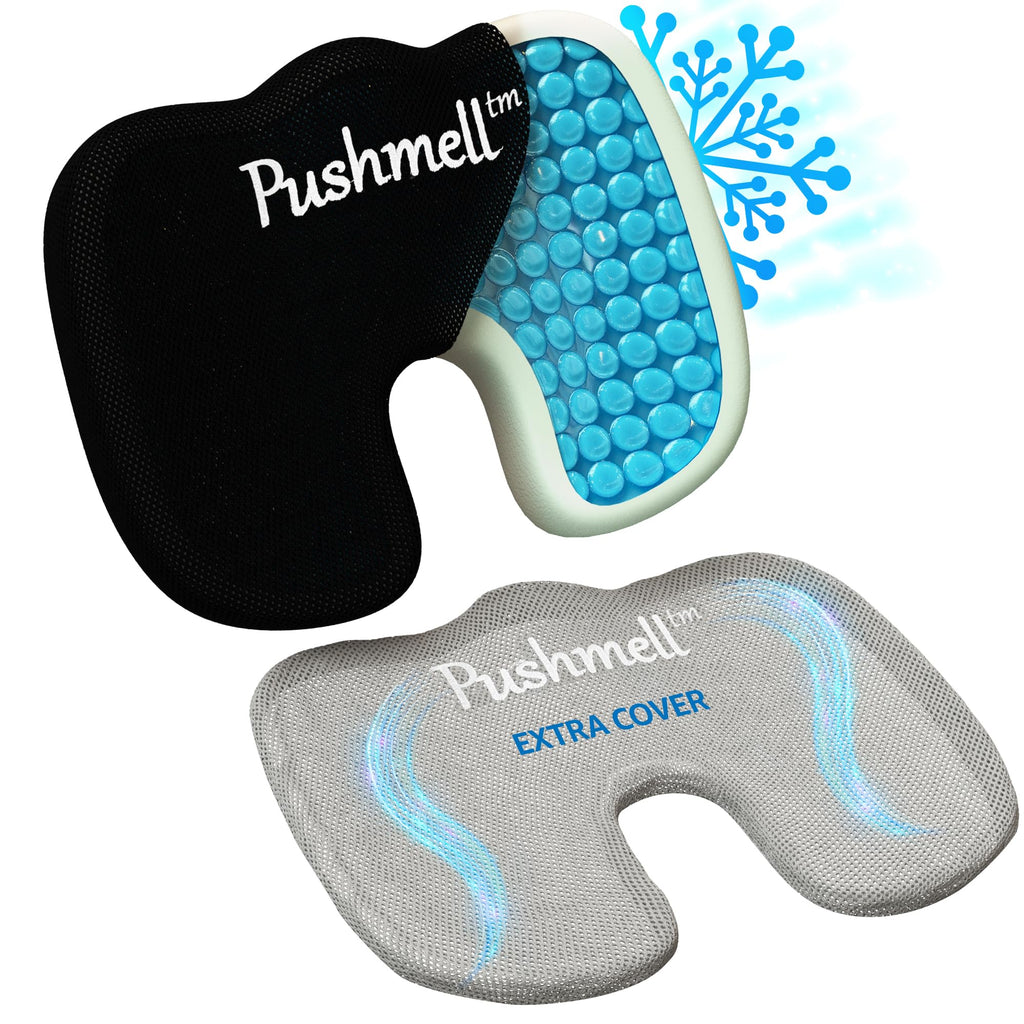 Pushmell Memory Foam Seat Cushion for Enhanced Comfort - Pillow Cushion with Cooling Gel, Extra Mesh Cover