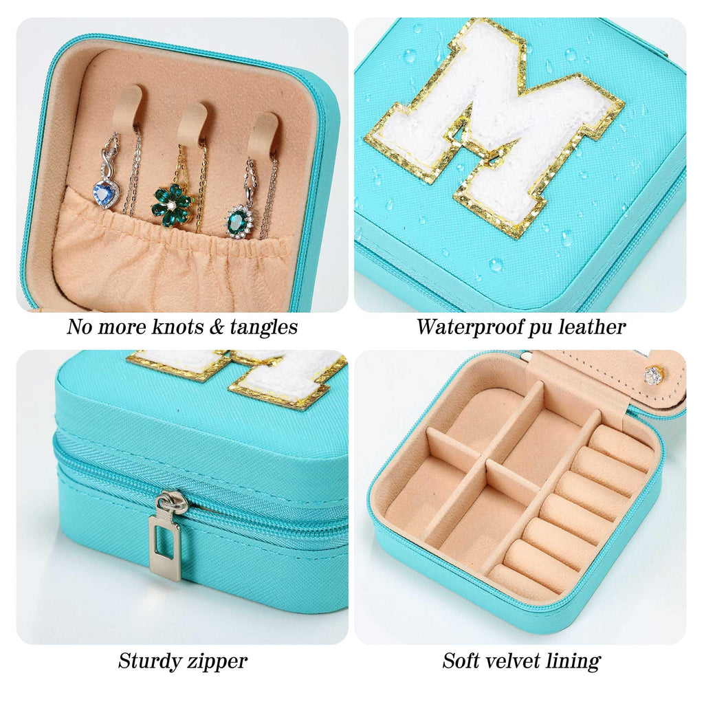 Parima Christmas Gifts List 2024 Ideas - Personalized Initial Travel Jewelry Case, 4 5 6 7 8 9 10 11 12 Year Old Girl Birthday Gifts Christmas Gifts for Daughter Granddaughter - Letter E, Aqua Blue