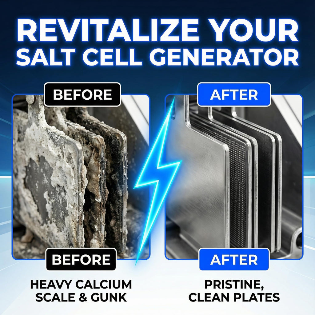 Salt Cell Cleaner for Pool, Pool Salt Cell Cleaner for Saltwater Pools, Salt Generator Cell Cleaner Solution, Helps Reduce Scale Buildup, 3 L (101.5 fl oz) - BubbyShine