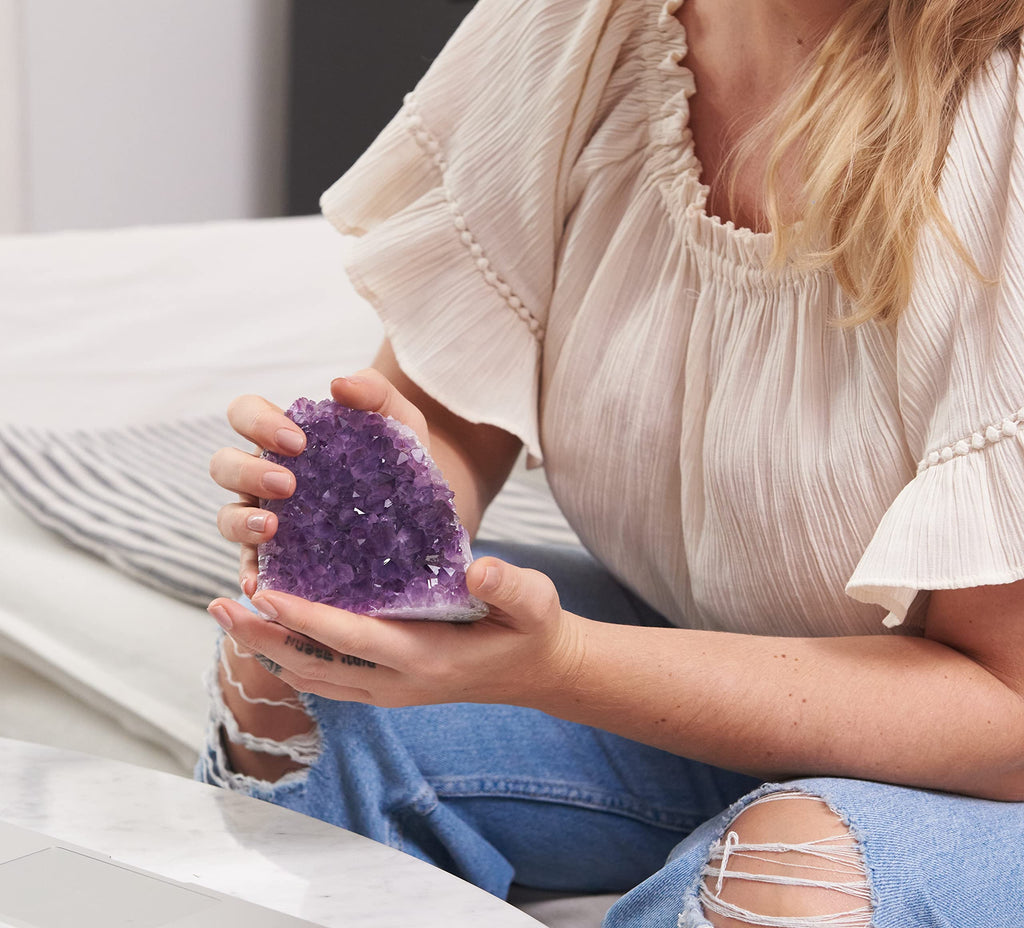 SAMSARI 3 to 4 Lb Amethyst Crystal Geode From Uruguay – 4.5" to 7.5" Height, Natural Large Amethyst Cluster Rock – Crystals And Healing Stones