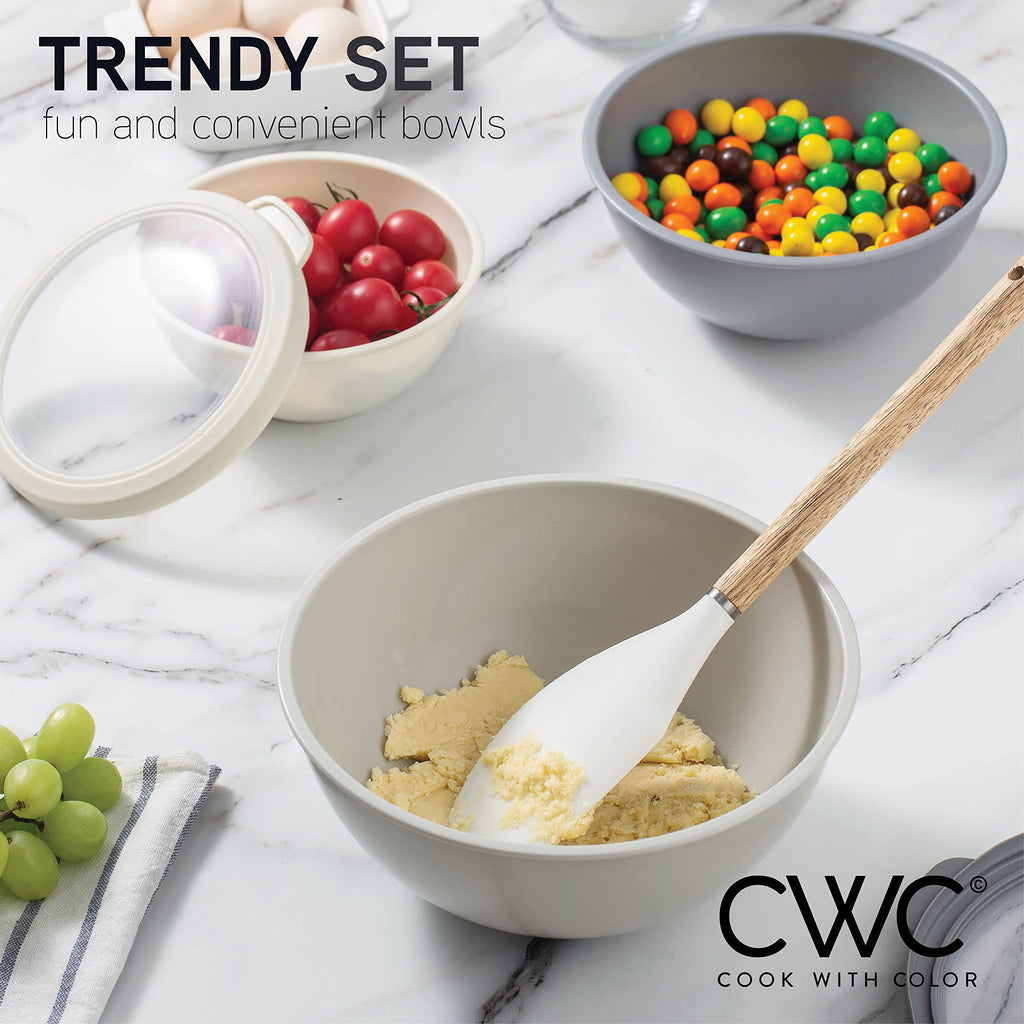 COOK WITH COLOR Mixing Bowls with TPR Lids - 12 Piece Plastic Nesting Set includes 6 Prep and Lids, Microwave Safe Bowl (Black Ombre)