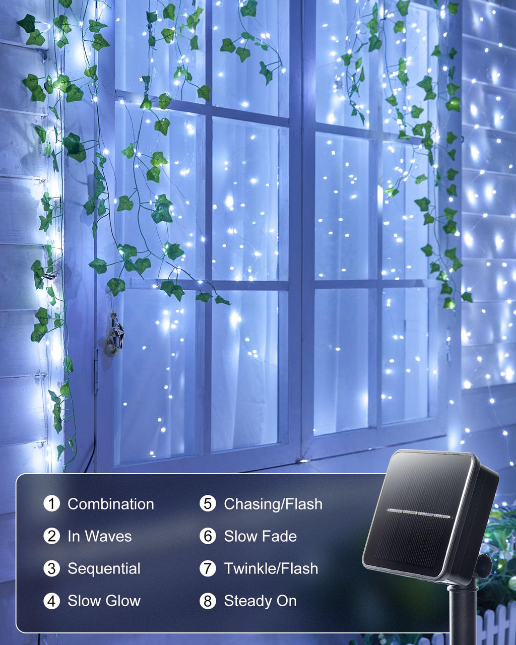 Minetom Solar String Lights, 4 Packs Total 132Ft 400 LED Solar Fairy Lights, Waterproof Solar Lights for Outside Patio Yard Tree Wedding Christmas, Pure White