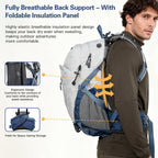 Hiking Backpack, 40L Waterproof Camping Backpack with Packable Back Panel & Rain Cover, Men Women Rucking Backpacking Backpack Outdoor Sport Lightweight Travel Daypack for (Grey)