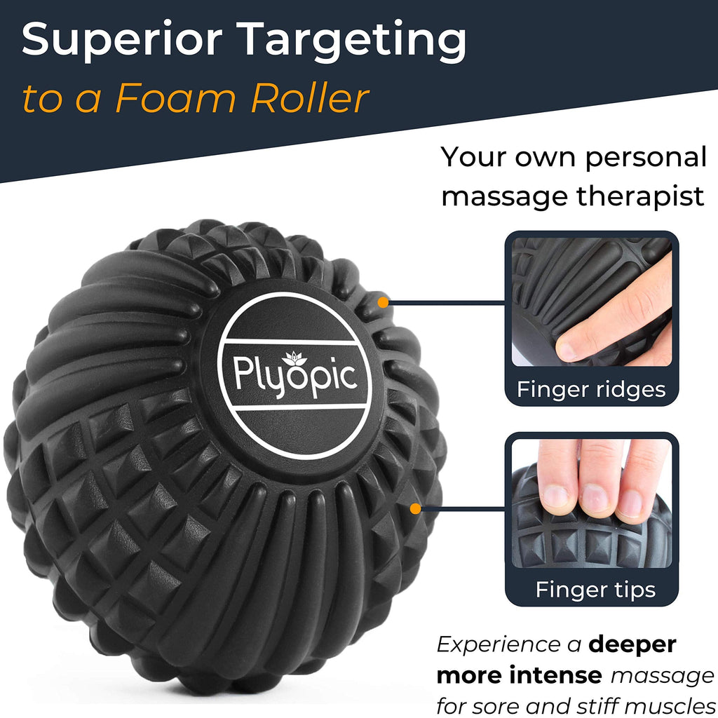 Plyopic Deep Tissue Massage Ball Set – Set of 4: Lacrosse, Spiky, Peanut and 5” Foam Roller Massager Balls | for Muscle Massage, Mobility, Trigger Points and Myofascial Release