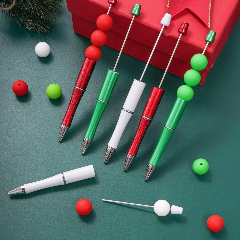 jiebor 30Pcs Christmas Beadable Pens Plastic Bead Pen Black Ink Ballpoint Pens DIY Pens Cute Cool Pens for Christmas Students Teacher Gift Office Supplies