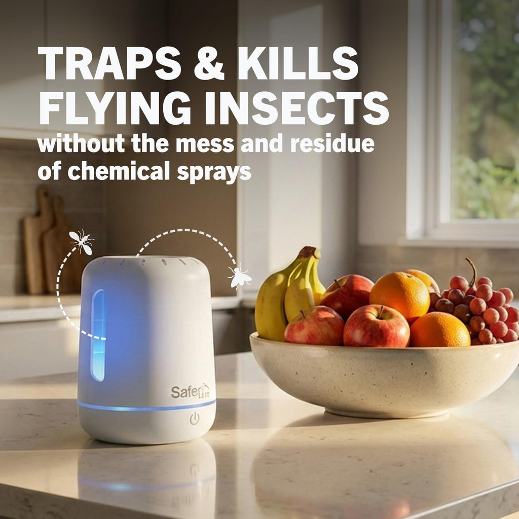 Safer Home Catch 360° Cordless Flying Insect Trap, UV LED Light, Chemical-Free, 10 Day Rechargeable Battery, Effective Fruit Fly Traps for Indoors, Gnat Traps for House Indoor, 1 Device + 6 Glue Cards
