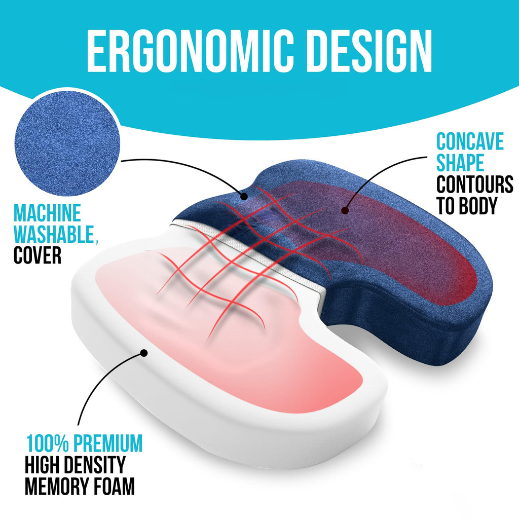 FORTEM Office Chair Cushion and Back Support for Office Chair, Lumbar Support Pillow, Memory Foam, Non Slip Sitting and Back Rest for Gaming, Car Seat Cushion, Chair Pad
