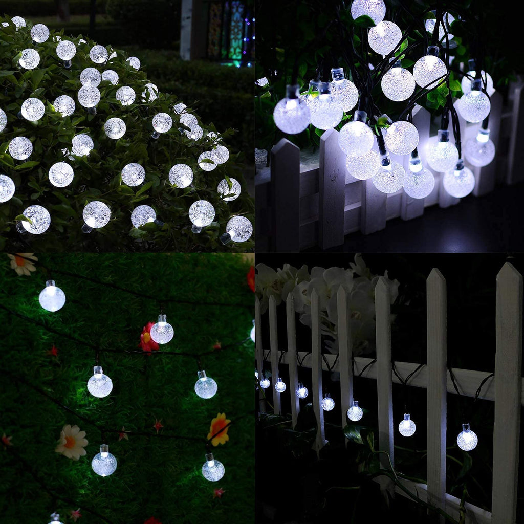 White 2-Pack 100 LED 64FT Crystal Globe Solar Christmas Lights Outdoor, Waterproof Solar String Lights Outdoor Decorative, 8 Lighting Modes Solar Patio Lights for Christmas Decor Garden Wedding Party