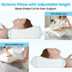 Releep Cervical Neck Pillow, Side Sleeper Pillow for Neck Pain Relief, Adjustable Contour Pillow for Sleeping, Ergonomic Memory Foam Pillow, Orthopedic Cooling Pillow Back Stomach Sleeping, Queen Size