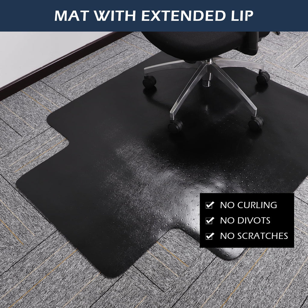 SALLOUS Office Chair Mat for Carpet, 48" x 36" Heavy Duty Chair Mat for Carpeted Floors, Gaming Chair Mat with Grips, Rolling Desk Chair Floor Mat for Home Office (Black, Extended Lip)