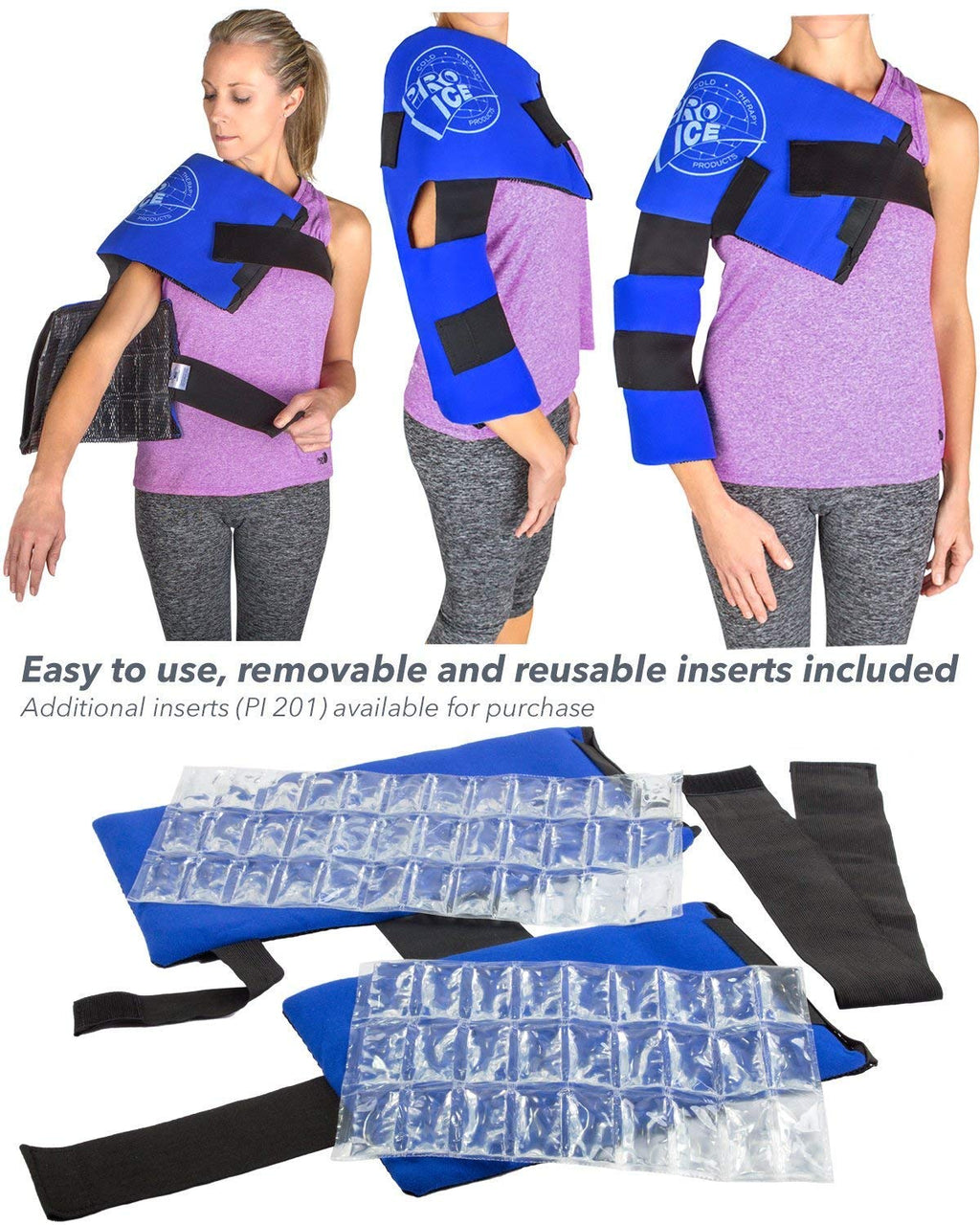 Pro Ice Adult Shoulder and Elbow Real Ice Pack Wrap Wearable Cryotherapy Support PI200