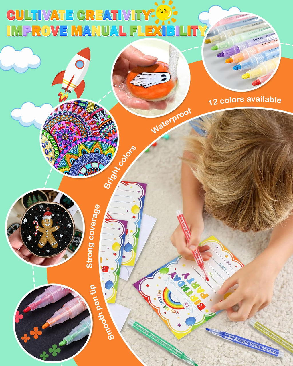 Pumpkin Decorating Kit Acrylic Paint Markers Pens Painting Kit Halloween Party Supplies Arts and Crafts for Adults Birthday Ornaments Easter Eggs Christmas Stocking Stuffers for Kids Girls Gifts