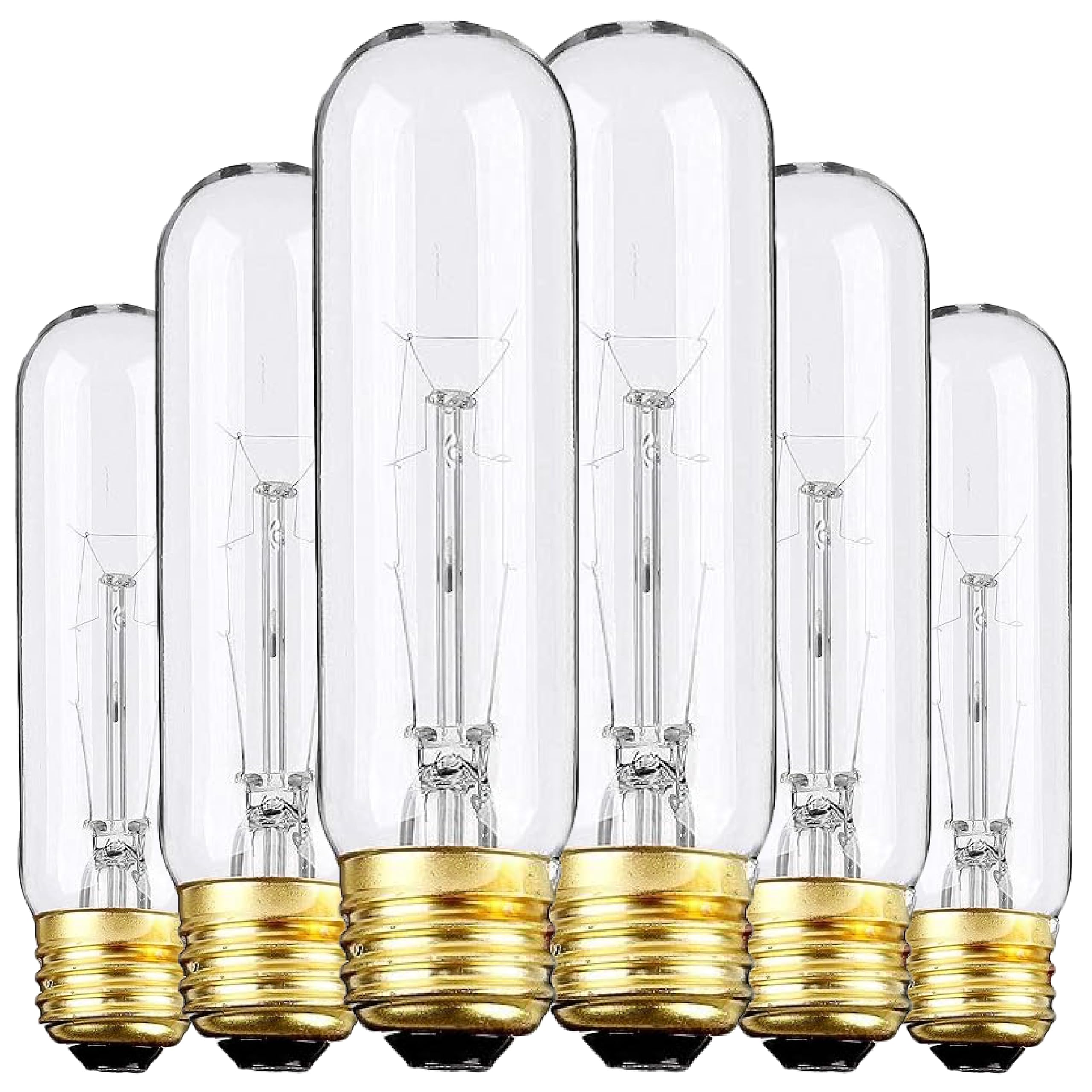 Weyolin Edison Light Bulbs,120V, E26 Base, T10 Tubular Bulbs, 25W Clear Incandescent, Warm White, Dimmable Vintage Tubular Style Showcase Bulb (6-Pack)