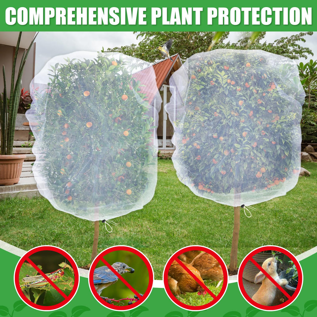 4 Pack Insect Bird Netting Cover - 4.6x6FT Garden Netting Blueberry Bushes Plant Covers with Drawstring, Fine Mesh Net for Protecting Lemon Orange Large Fruit Tree from Barrier Squirrel Deer