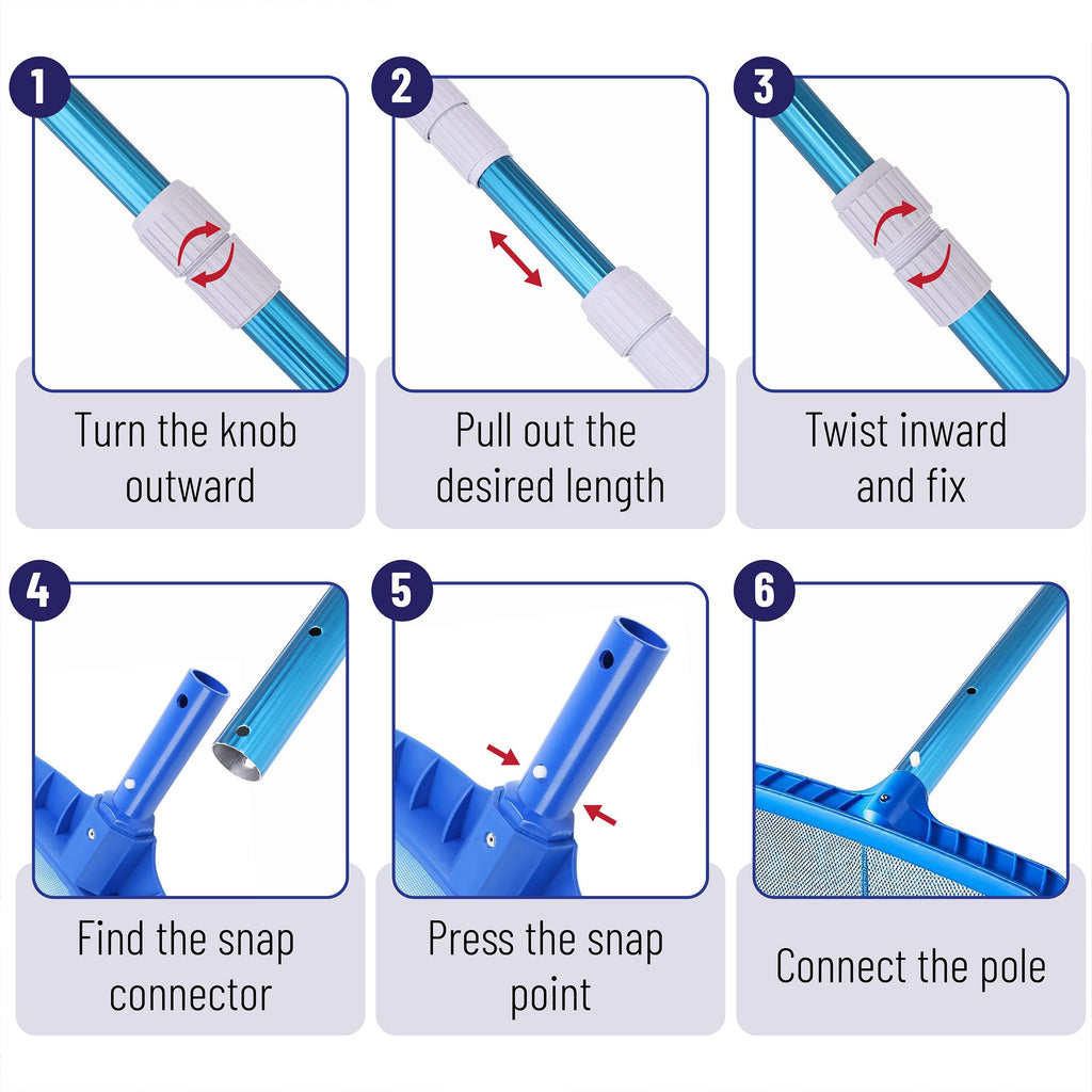 UNCO- Telescopic Pool Pole, 12Ft, Adjustable 3Piece Expandable Step-Up, Pool Brush Pole for Cleaning
