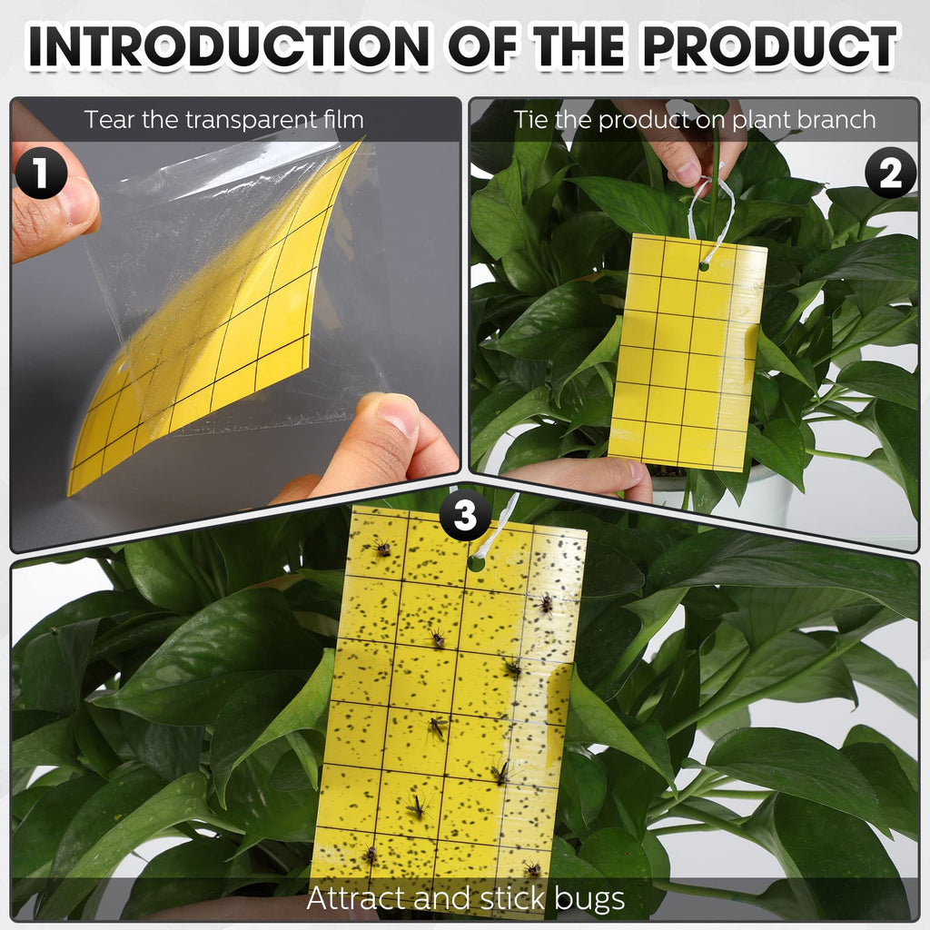 Qualirey 100 Pcs Yellow Sticky Trap for Gnats 3 x 5'' Dual Side Sticky Fruit Fly Trap with Tie Plant Sticky Trap for Flying Insect Fungus Bugs Flying Sticky Trap Sticky for Indoor Outdoor