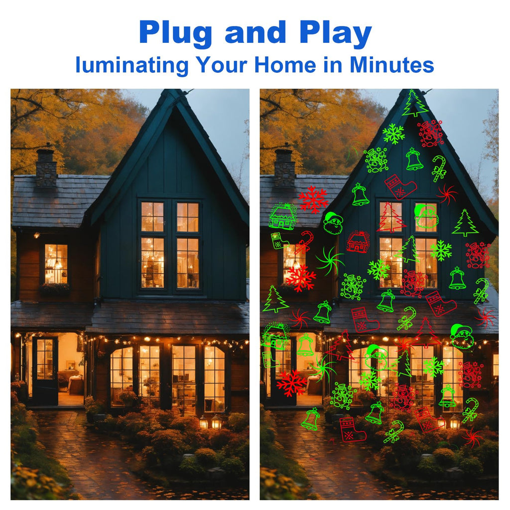 Christmas Laser Lights, Red Green Holiday Patterns Laser Light Projector with Rf Remote, Waterproof, Indoor Outdoor Decoration, Including Christmas Gift, Party, Gardens, Ceiling, Patio, Wall, Floor
