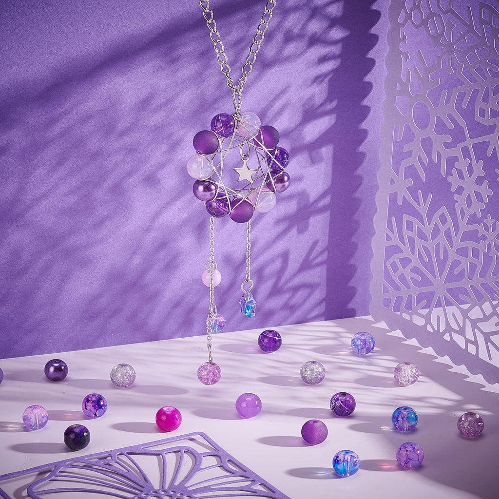 PH PandaHall 720pcs 8mm Purple Glass Beads 24 Color Round Bracelet Beads Loose Crystal Beads Craft Beads Bulk for Friendship Bracelet Earring Necklace Jewelry Making Halloween Christmas Tree Ornament