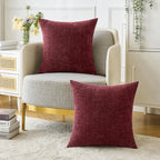MIULEE Pack of 2 Christmas Wine Red Couch Throw Pillow Covers 18x18 Inch Soft Chenille Pillow Covers for Sofa Living Room Solid Dyed Pillow Cases