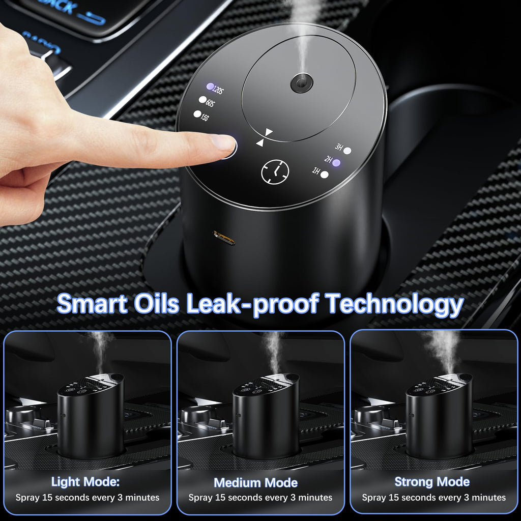 Barthelemy Waterless Car Diffuser, Waterless Diffusers for Essential Oils with Smart Cold Mist & No Leakage Tech, Cordless Aromatherapy Diffuser with Timing & 3 Mist Levels for Car, Room, Office