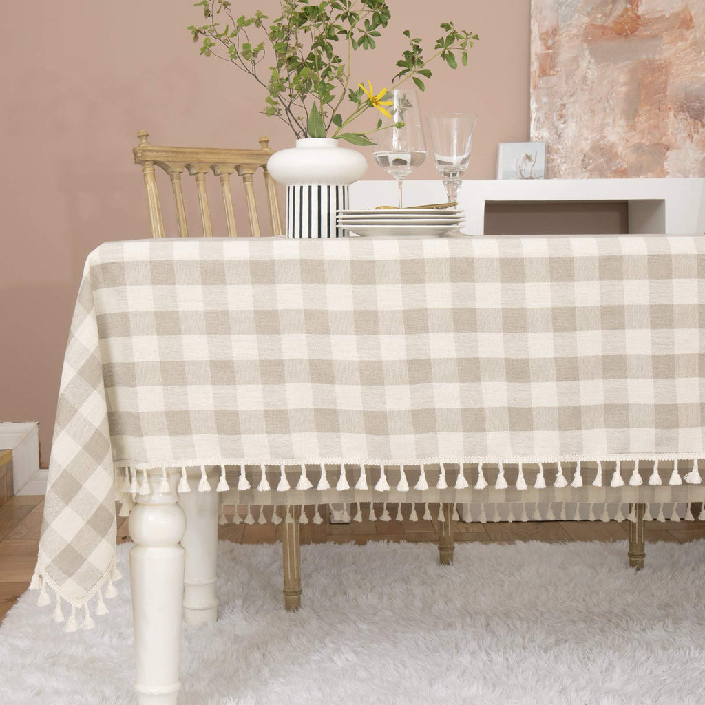 Midsummer Breeze Rustic Checkered Tablecloth, Cotton Gingham Rectangle Table Cloths for Kitchen Dining Restaurant Farmhouse Thanksgiving Christmas Décor(55x102”,Gray Khaki)