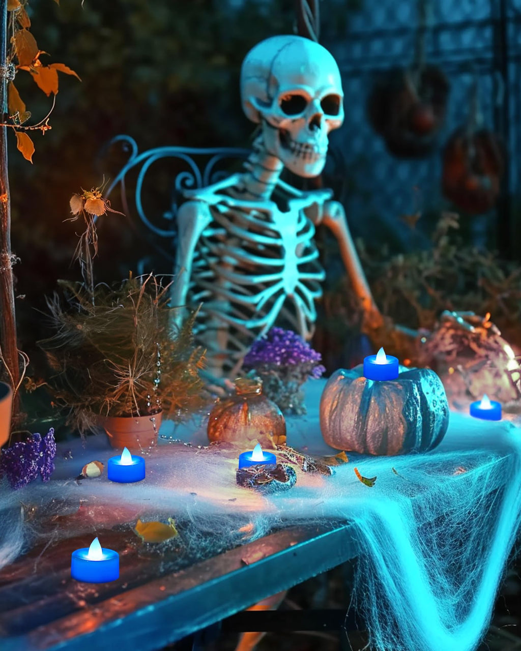 BEICHI Flameless Candles, 24Pack Battery Operated Candles, LED Tea Lights Candles Battery Operated, Flickering Fake Candles for Halloween, Christmas, Valentine's Day, Wedding (Blue Candles)
