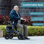 ELENKER All-Terrain 2 in 1 Rollator Walker & Transport Chair, Folding Wheelchair with All 10” Wheels for Seniors, Reversible Backrest & Detachable Footrests (Blue)