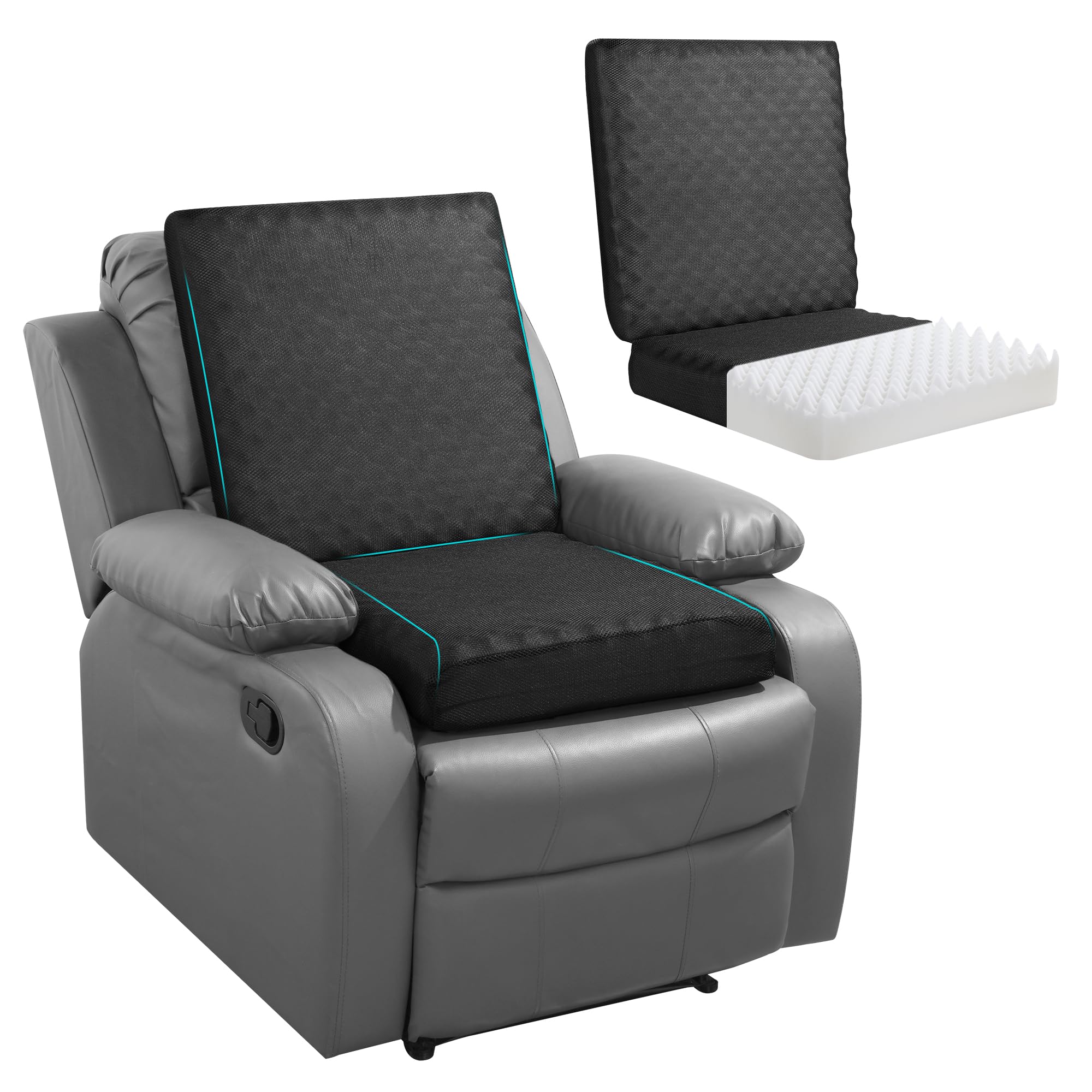 BALAPET Recliner Cushions for Long Sitting, Egg Crate Foam Recliner Cushion for Elderly Reduces Muscle Fatigue and Provides Air Flow, Extra Large Non-Slip Seat Cushion with Back Support Cushion(Black)