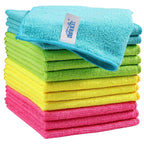 HOMEXCEL Microfiber Cleaning Cloth 210GSM, Pack of 12, Size:11.5" x 11.5", Ultra-Soft, High-Density Non-Abrasive Cleaning Towels for Cars, Glass, Kitchen, Reusable Rags, Blue/Green/Yellow/Pink