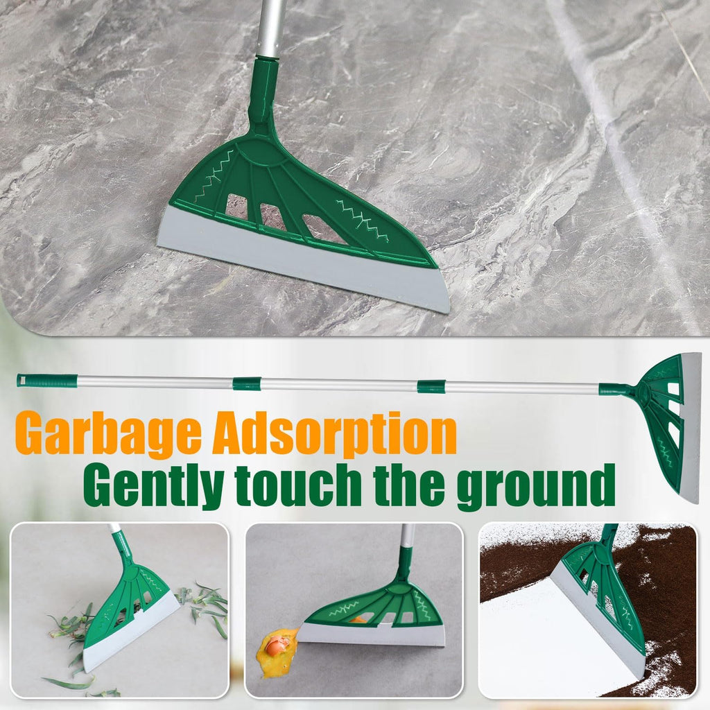Magic Broom with V-Shape Brush, 2 in 1 Squeegee Broom for Floor Cleaning, 60” Long Handle Silicone Broom Sets to Clean pet Hair, Ketchup, Glass Shards (Green)