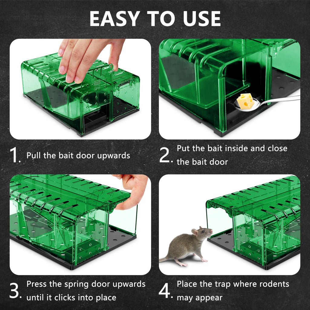 PZQZMAR Mouse Traps, Humane Mouse Trap, Easy to Set, Mouse Catcher Quick Effective Reusable and Safe for Families（2-in-1）-Green