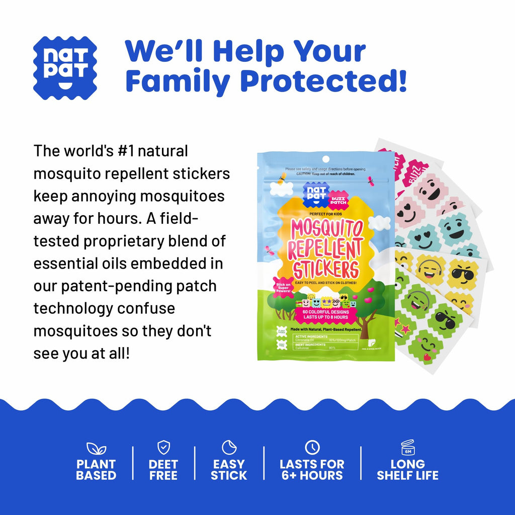 NATPAT Buzz Patch Mosquito Patch Stickers for Kids (3 pack, 180 stickers) - The Original All Natural Citronella Essential Oil Insect Patch, Plant Based Ingredients, Non-Toxic, DEET Free, for Toddlers,