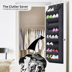 Over The Door Shoe Organizer for Closet with Large Deep Pockets, Narrow Shoe Rack for Door Hanging Boots Storage, Black