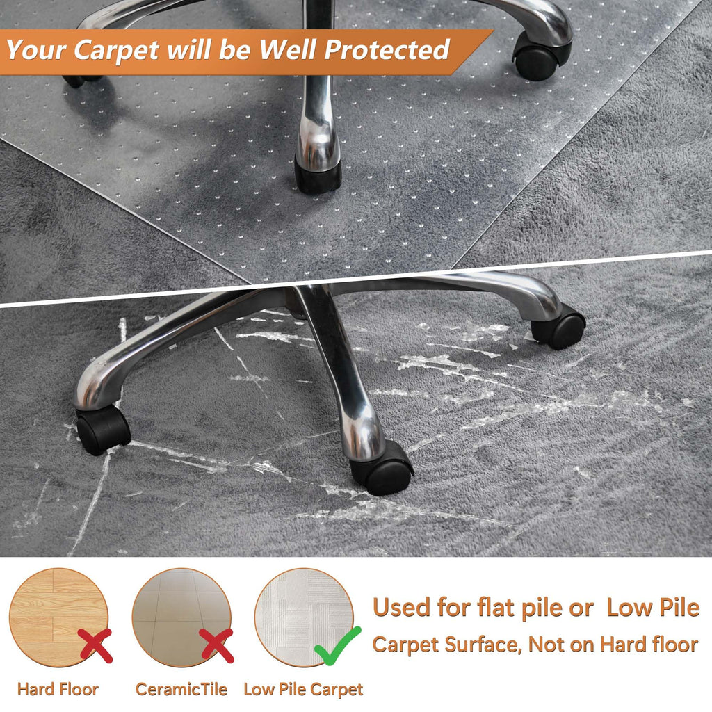 HOMEK Office Chair Mat for Low Pile Carpeted Floors - 30” x 48” Clear Carpet Chair Mats for Home & Office, Studded Floor Mat for Office Chair on Carpet