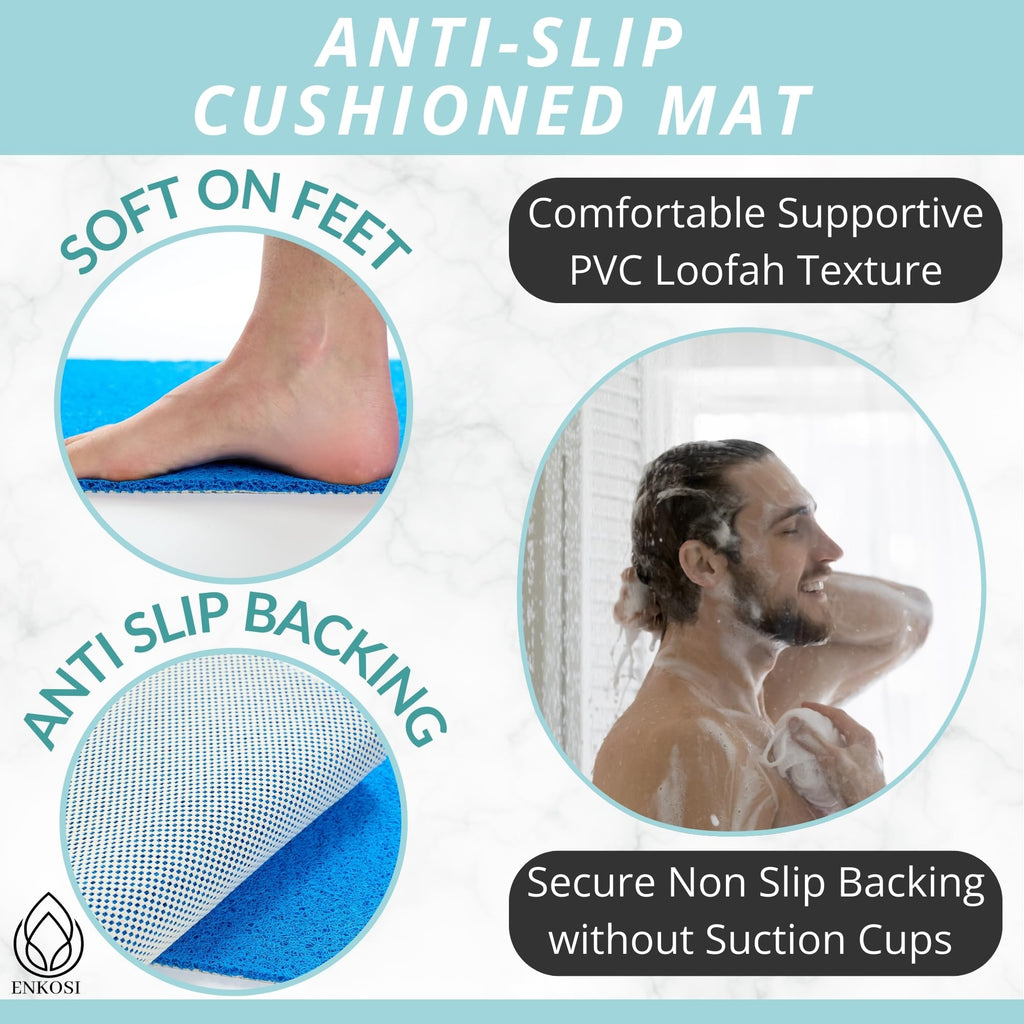 Square Shower Mat - Non Slip Shower Mats for Inside Shower - Extra Large 31x31 Shower Floor Mat Non Slip - Square Bath Mat for Shower - Secure Anti Slip Loofah Shower Bath Mat (31x31 Blue)