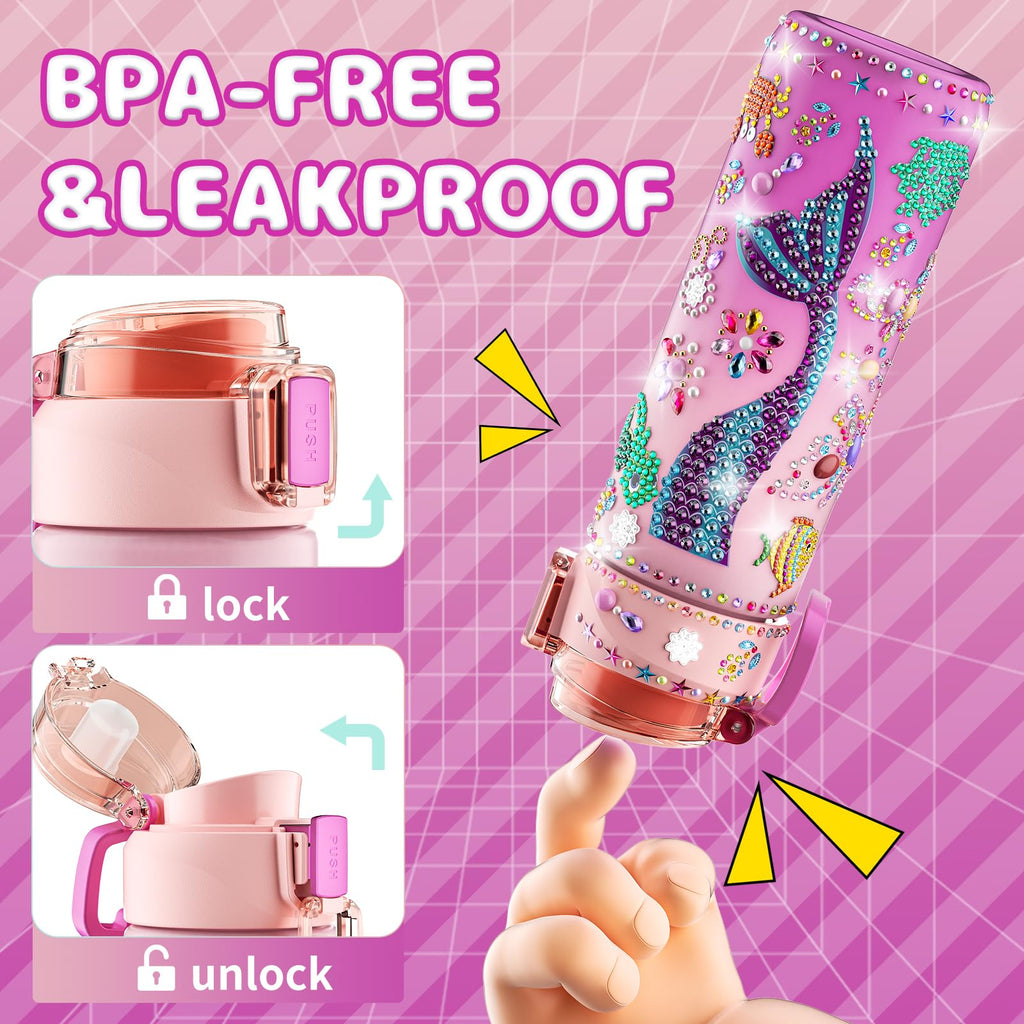 BOOH Decorate Your Own Water Bottle Kits for Girls Age 4-12, Fun Arts and Crafts for Girls Age 4-12, Friendship Bracelet Kit & Mermaid Tail Toys for Ages 6-12, Birthday Gifts Christmas School