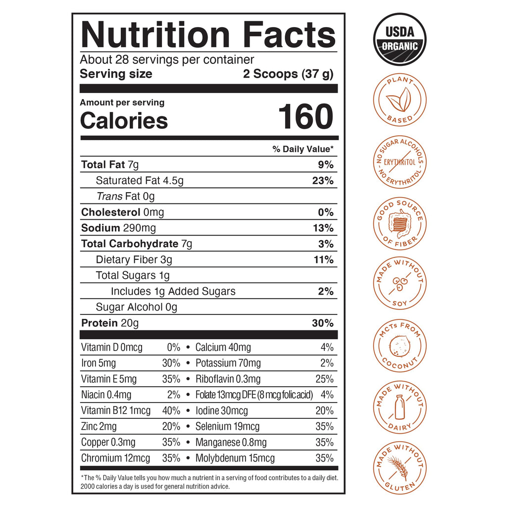 KOS Organic Vegan Protein Powder with 50mg Caffeine, Salted Caramel Coffee - Pea Protein Blend, Plant Based Superfood Rich in Vitamins & Minerals - Meal Replacement for Women & Men, 28 Servings
