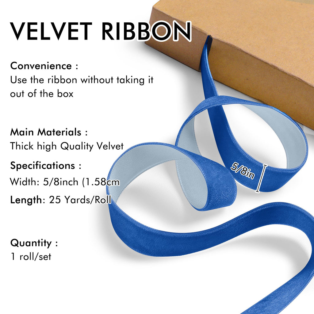 Royal Blue Velvet Ribbon 5/8'' 25 Yards for Christmas Tree, Gift Wrapping, Flower Bouquet, Wreath Decorations, Bow Making