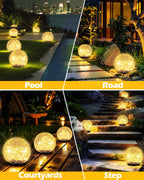 Garden Solar Ball Lights Outdoor Waterproof, 30 LED Cracked Glass Globe Solar Power Ground Lights for Path Yard Patio Lawn, Christmas Decoration Landscape Warm White(2 Pack 3.9'')